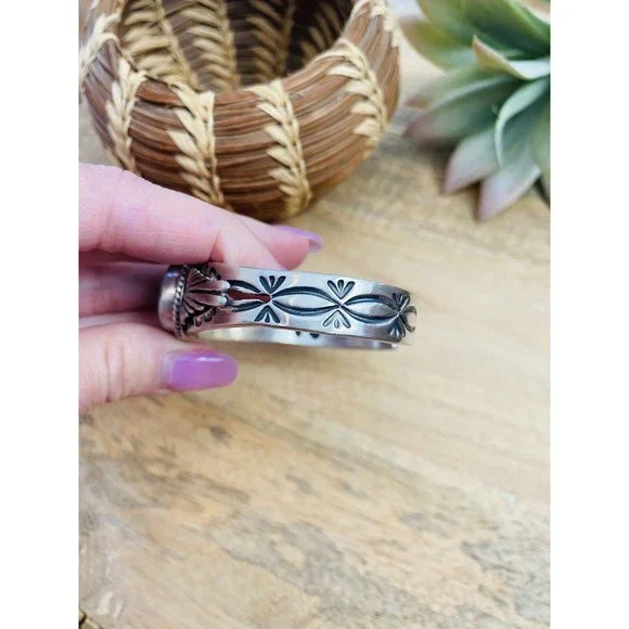 Navajo Sterling Silver & Royston Turquoise Cuff Bracelet Signed - Picture 6 of 8